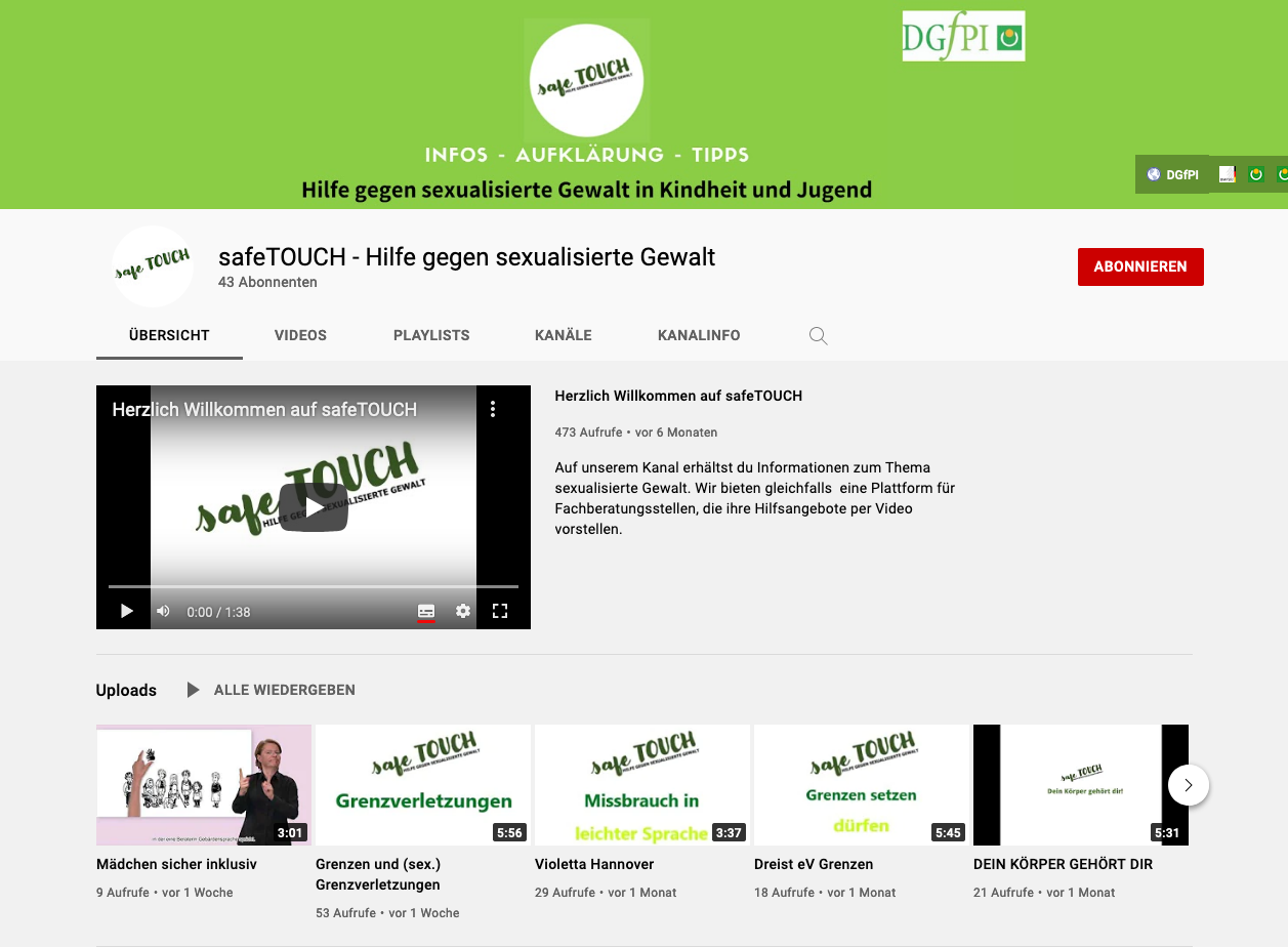 safeTOUCH – Hilfe gegen sexualisierte Gewalt | YouTube-Kanal